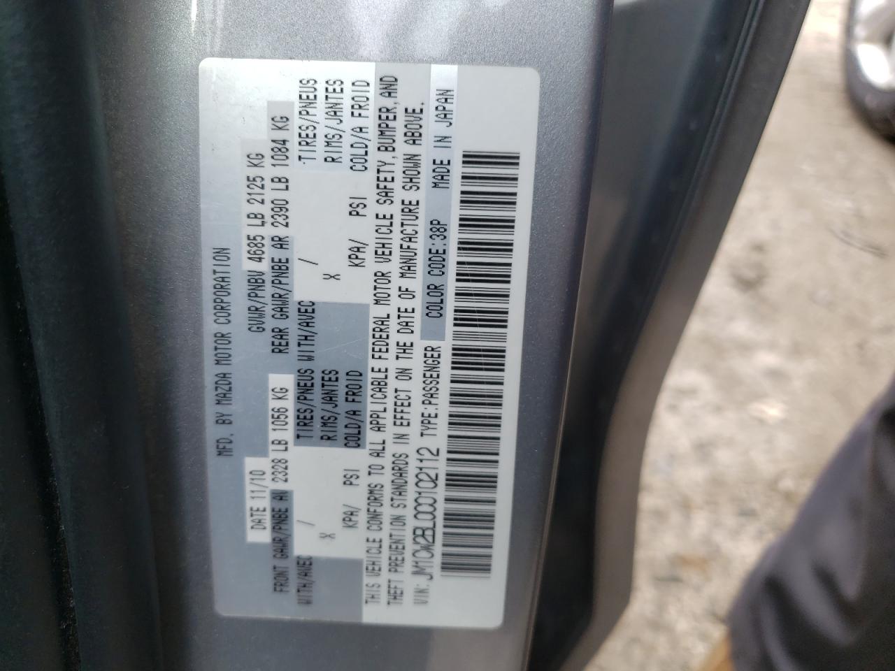 Photo 10 from auction – 2012 MAZDA 5 with VIN JM1CW2BL0C0102112