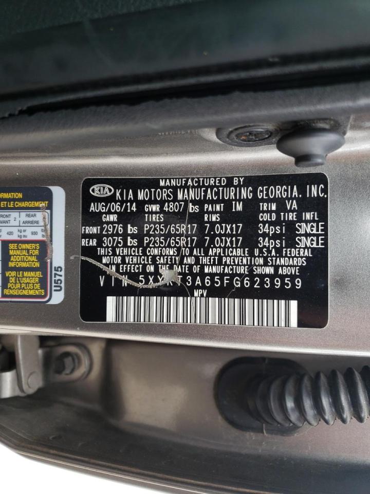 Photo 10 from auction – 2015 KIA SORENTO LX with VIN 5XYKT3A65FG623959