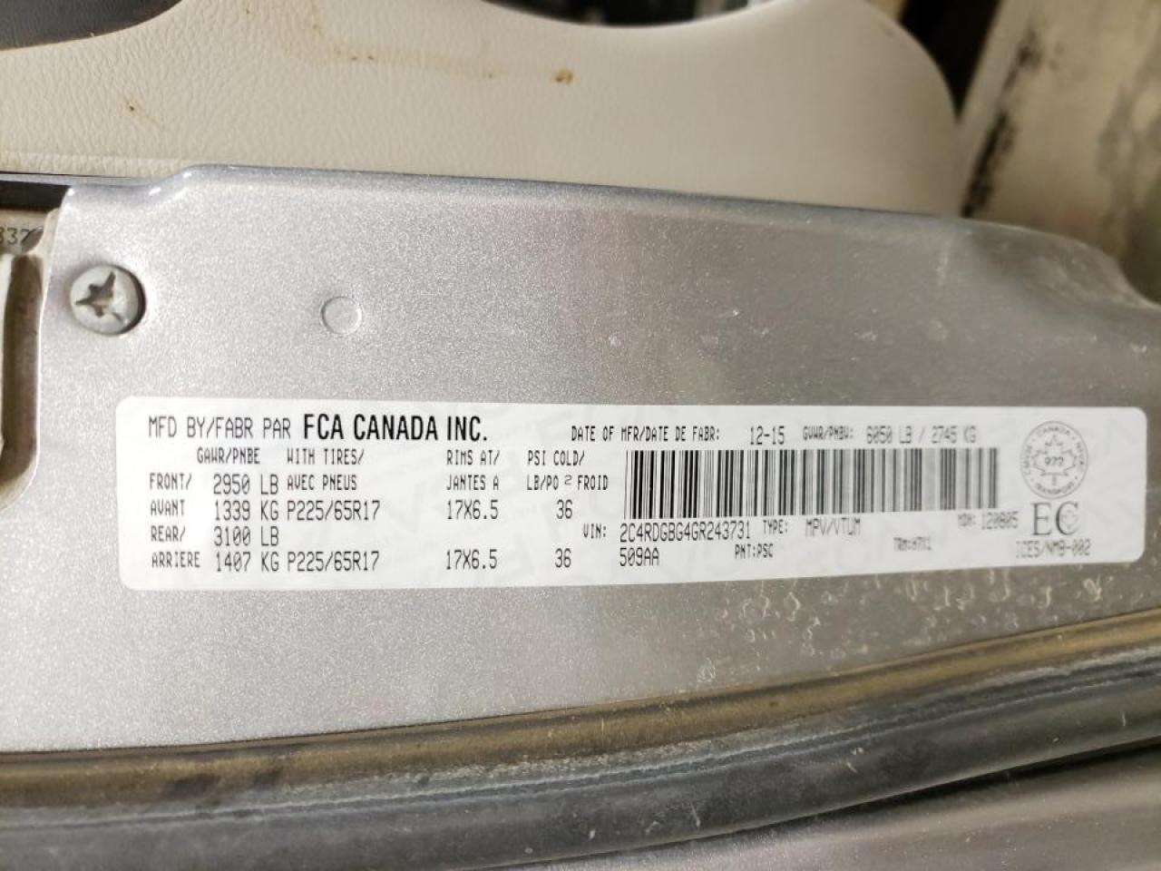 Photo 10 from auction – 2016 DODGE GRAND CARA with VIN 2C4RDGBG4GR243731