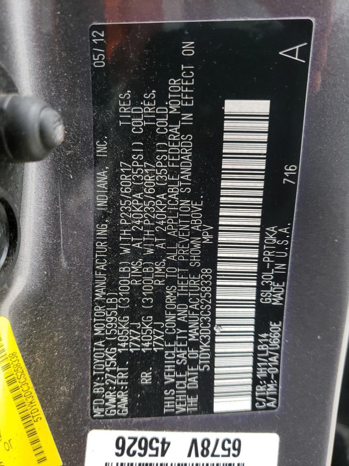 Photo 10 from auction – 2012 TOYOTA SIENNA XLE with VIN 5TDYK3DC3CS258338
