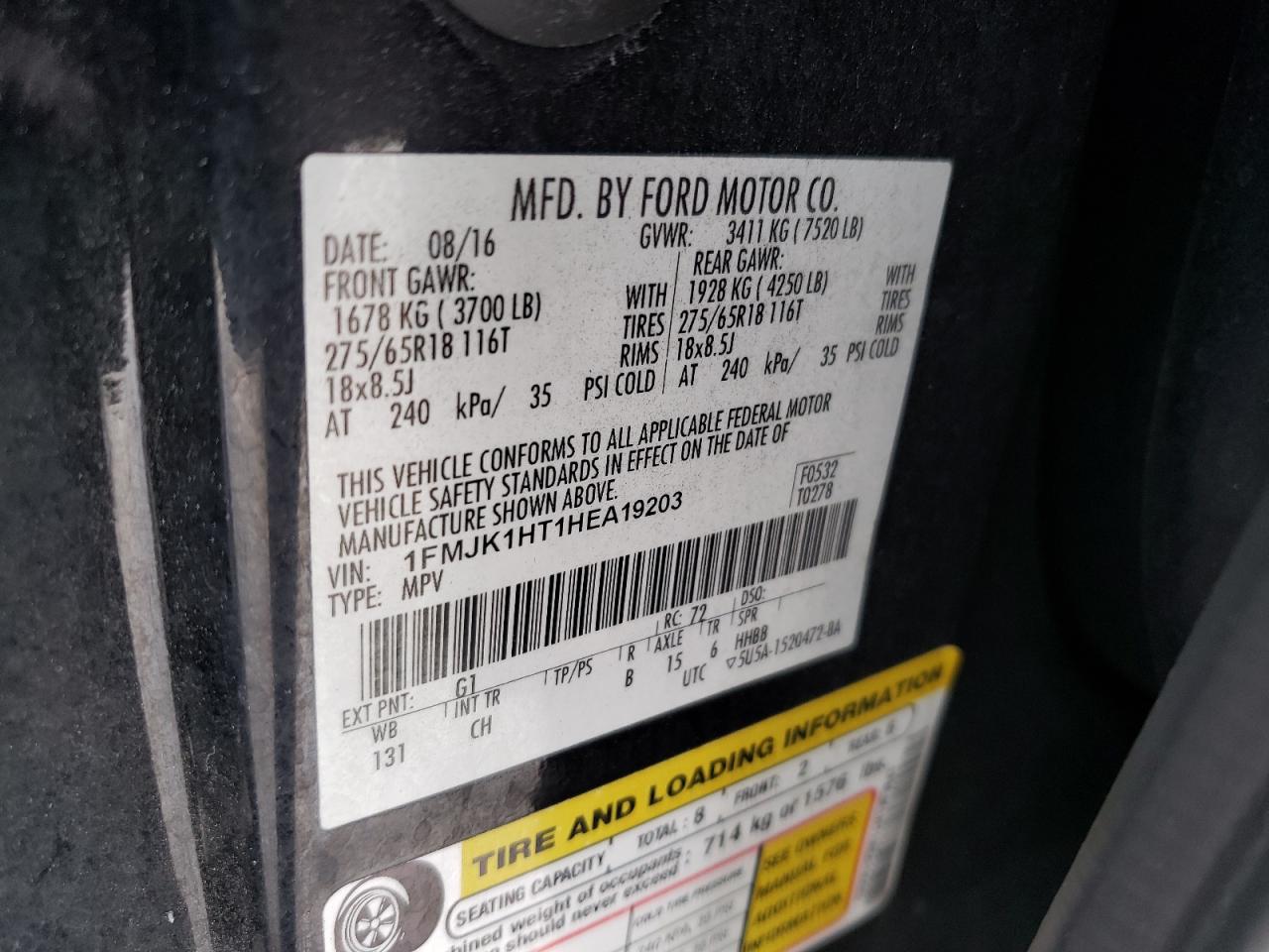 Photo 10 from auction – 2017 FORD EXPEDITION with VIN 1FMJK1HT1HEA19203