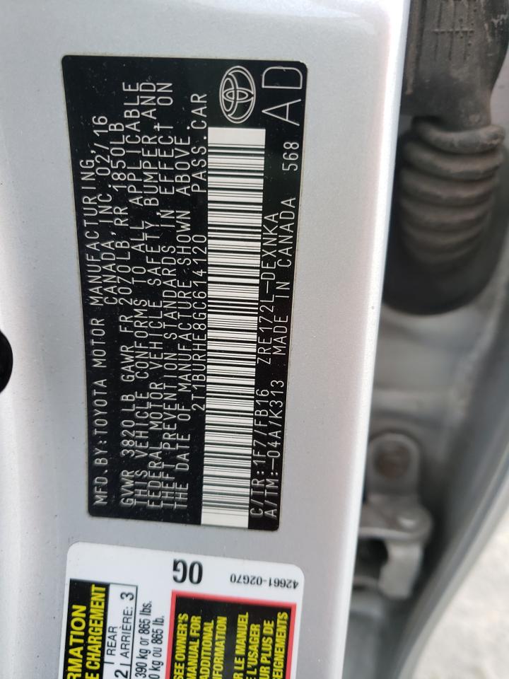 Photo 10 from auction – 2016 TOYOTA COROLLA L with VIN 2T1BURHE8GC614120