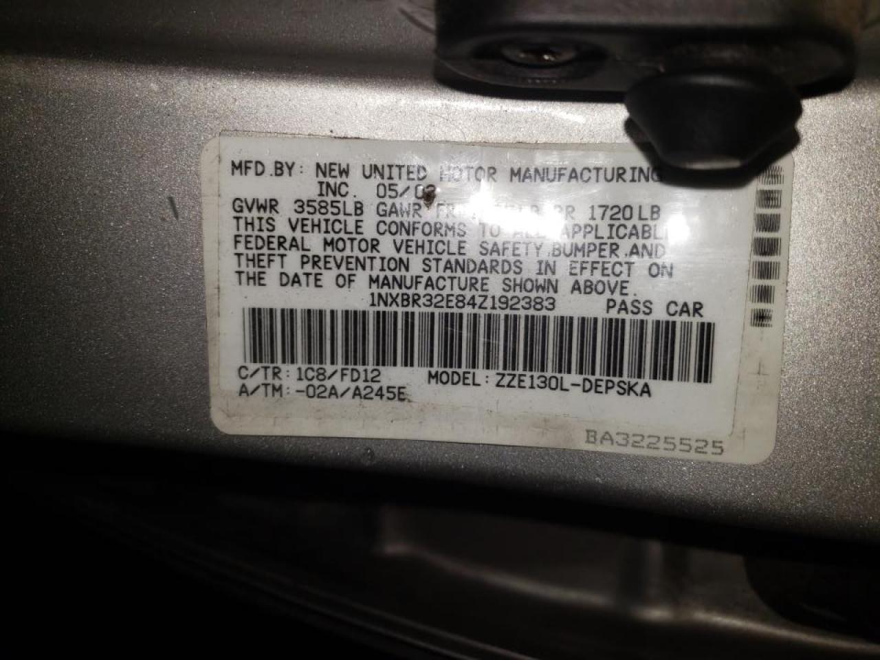 Photo 10 from auction – 2004 TOYOTA COROLLA CE with VIN 1NXBR32E84Z192383