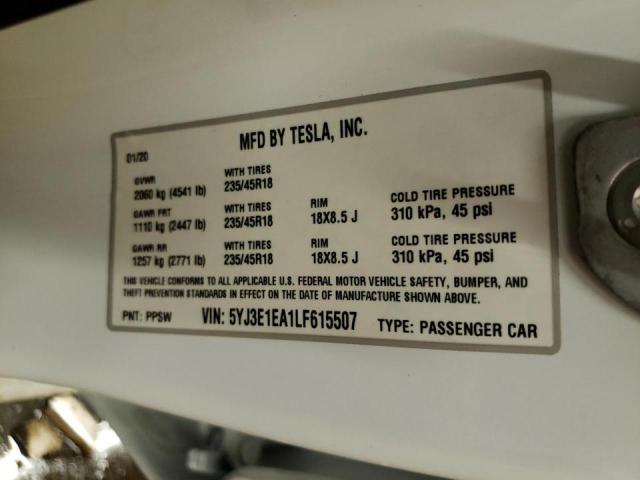 Photo 10 from auction – 2020 TESLA MODEL 3 with VIN 5YJ3E1EA1LF615507