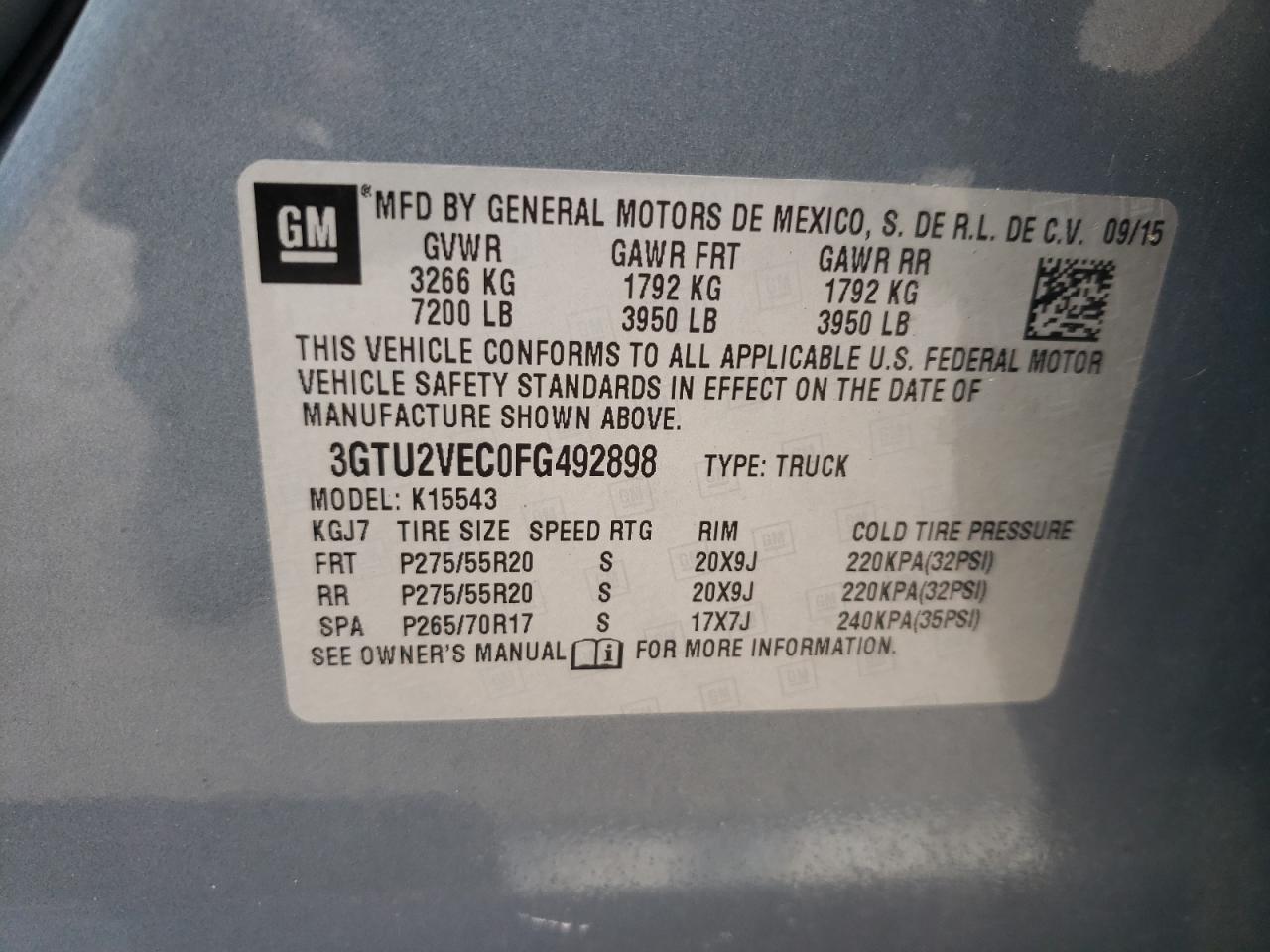 Photo 10 from auction – 2015 GMC SIERRA K15 with VIN 3GTU2VEC0FG492898