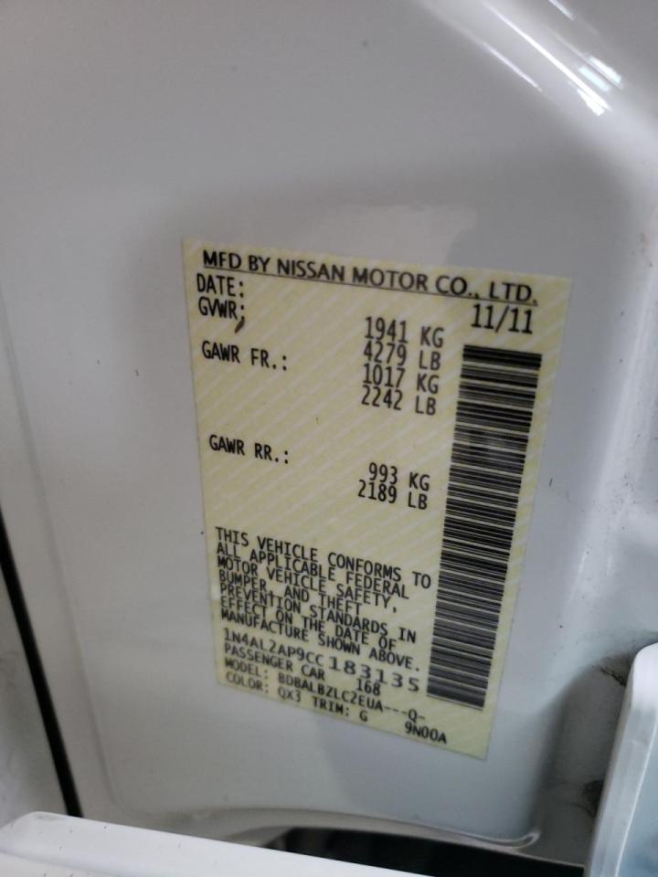 Photo 10 from auction – 2012 NISSAN ALTIMA BAS with VIN 1N4AL2AP9CC183135
