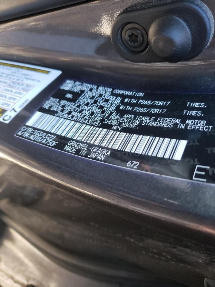 Photo 10 from auction – 2017 TOYOTA 4RUNNER SR with VIN JTEBU5JR1H5435451