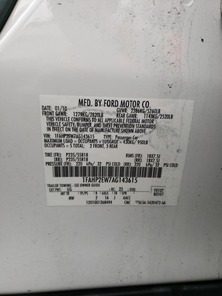 Photo 10 from auction – 2010 FORD TAURUS SEL with VIN 1FAHP2EW7AG143615