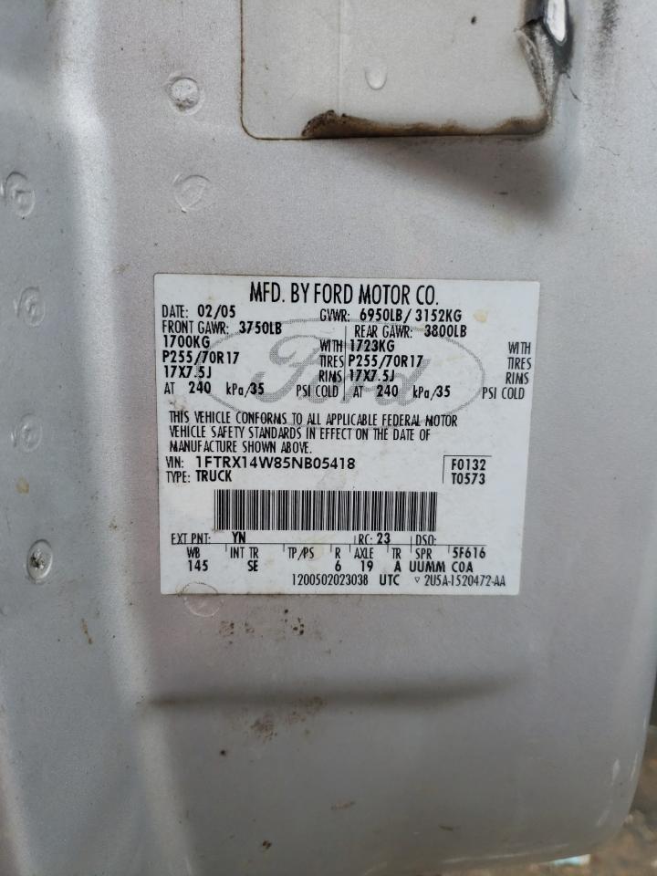 Photo 10 from auction – 2005 FORD F150 with VIN 1FTRX14W85NB05418