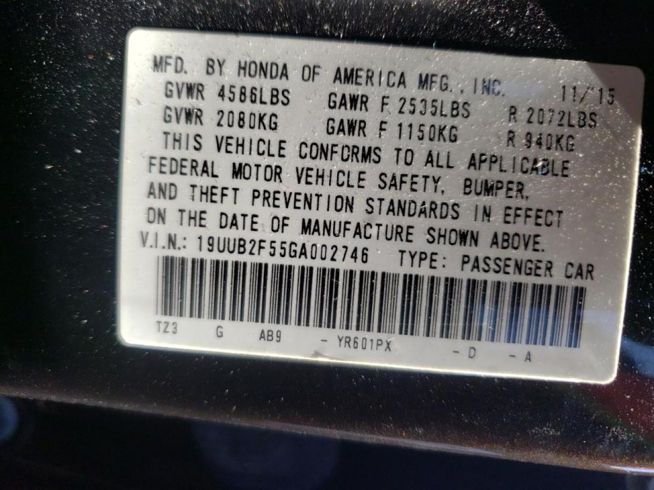Photo 10 from auction – 2016 ACURA TLX TECH with VIN 19UUB2F55GA002746