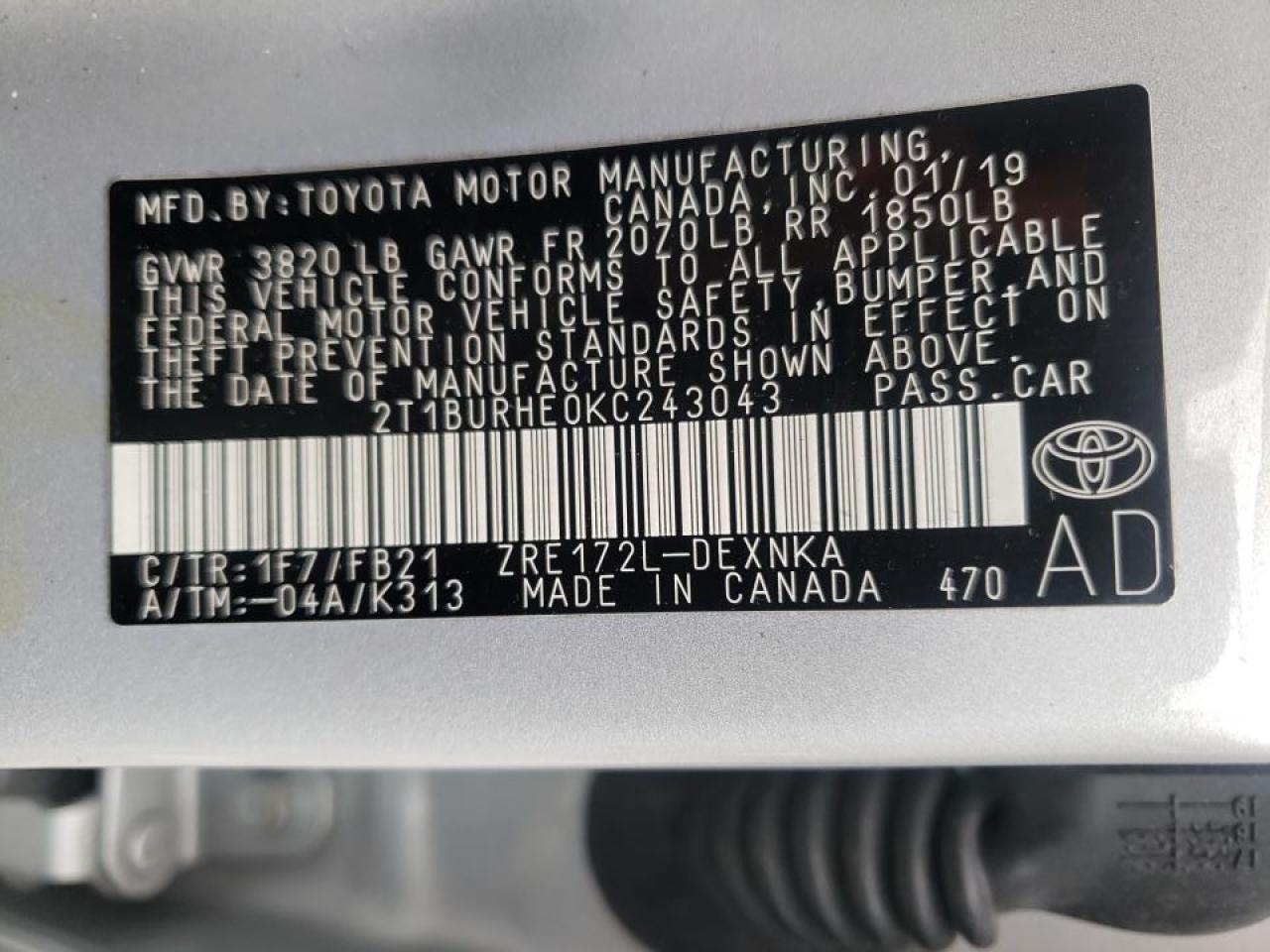 Photo 10 from auction – 2019 TOYOTA COROLLA L with VIN 2T1BURHE0KC243043