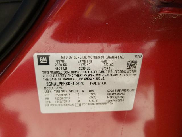 Photo 10 from auction – 2013 CHEVROLET EQUINOX LT with VIN 2GNALPEK8D6193646