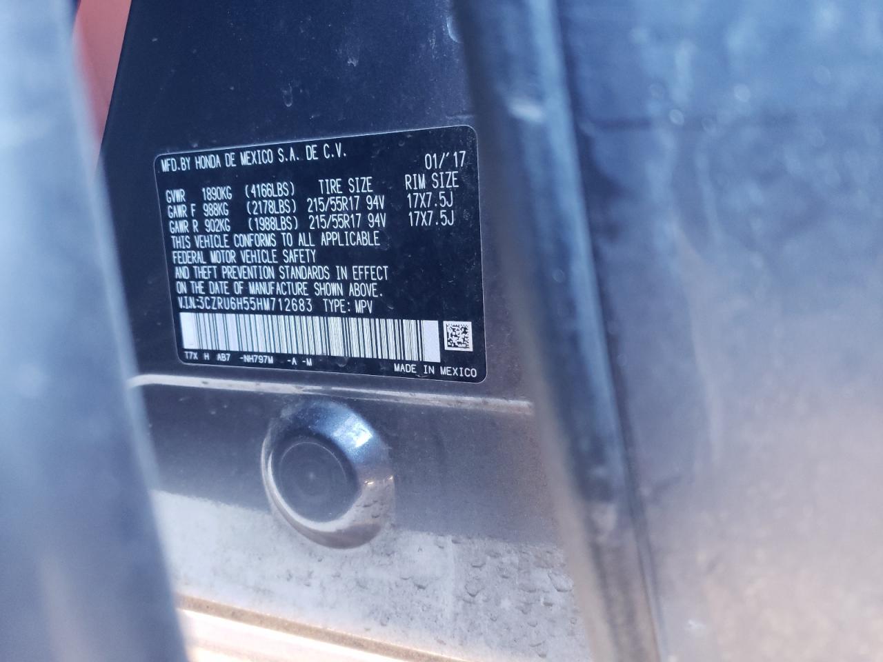 Photo 10 from auction – 2017 HONDA HR-V EX with VIN 3CZRU6H55HM712683