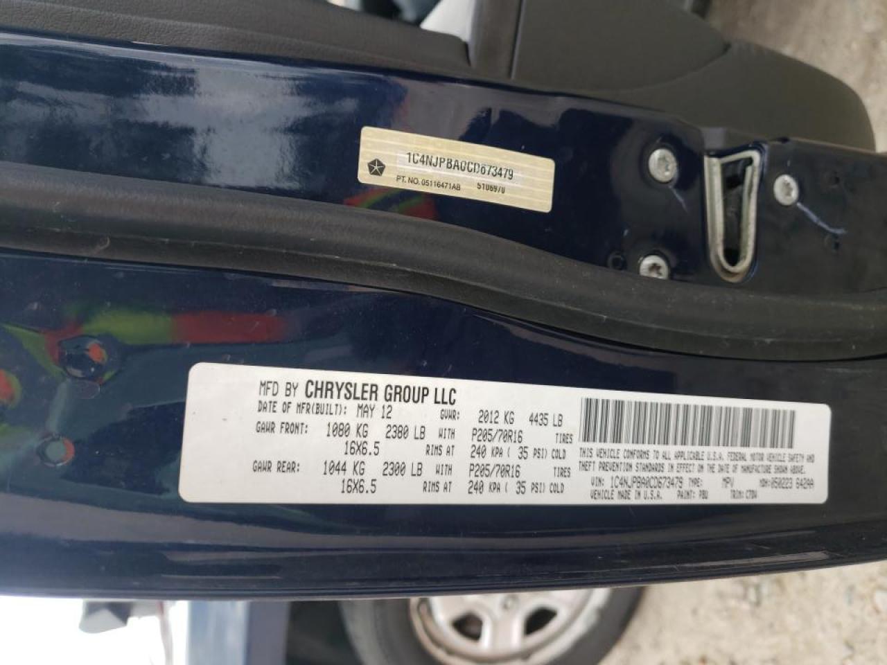 Photo 10 from auction – 2012 JEEP PATRIOT SP with VIN 1C4NJPBA0CD673479