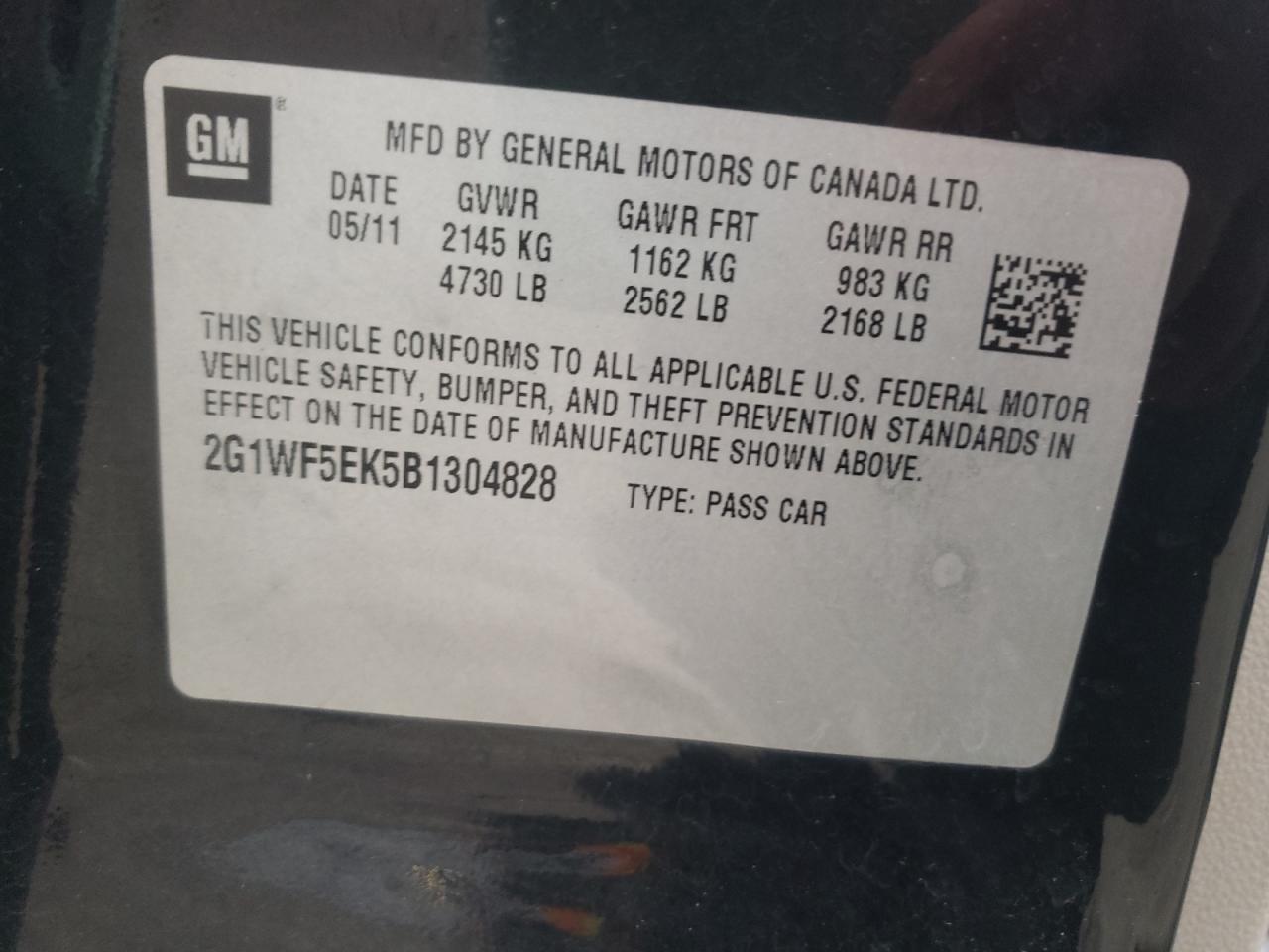 Photo 10 from auction – 2011 CHEVROLET IMPALA LS with VIN 2G1WF5EK5B1304828