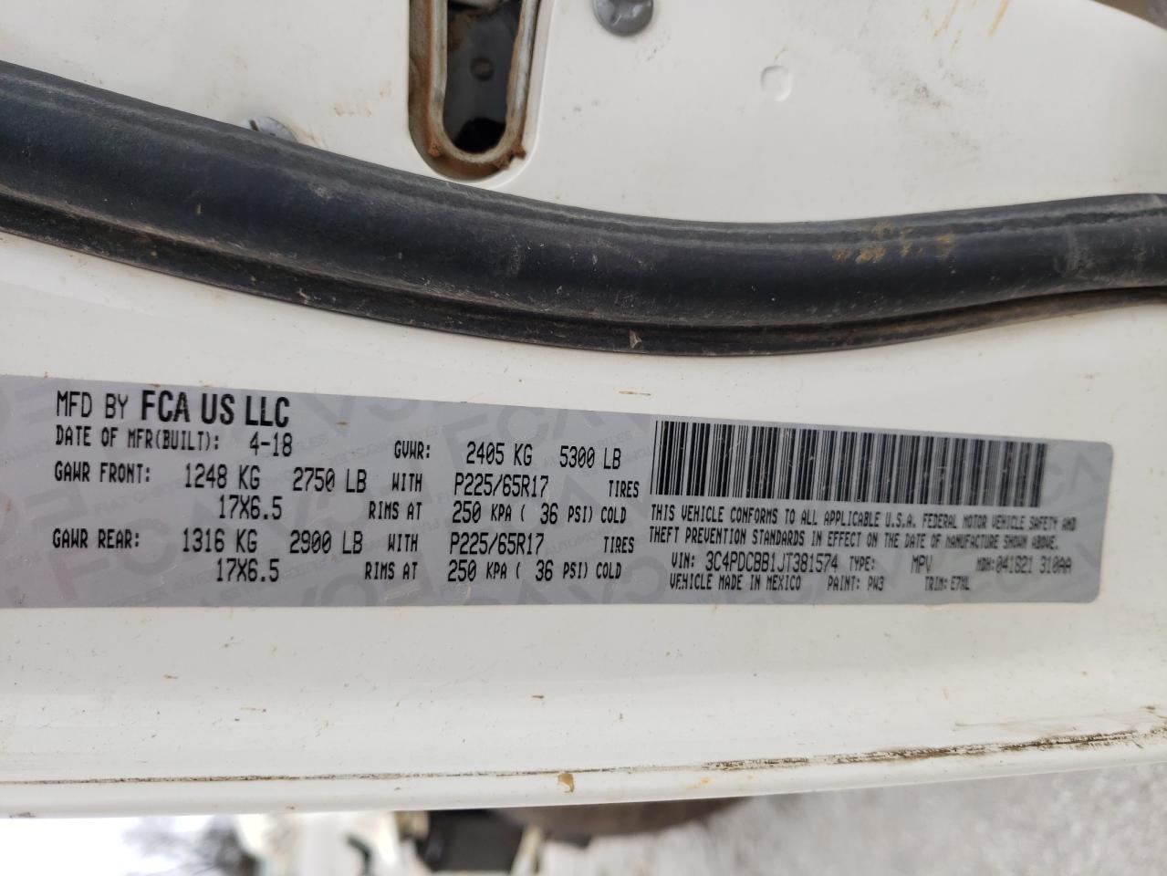 Photo 10 from auction – 2018 DODGE JOURNEY SX with VIN 3C4PDCBB1JT381574
