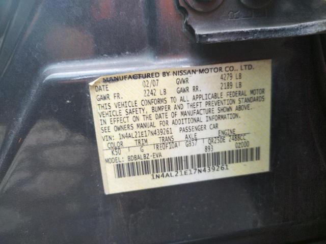 Photo 10 from auction – 2007 NISSAN ALTIMA 2.5 with VIN 1N4AL21E17N439261
