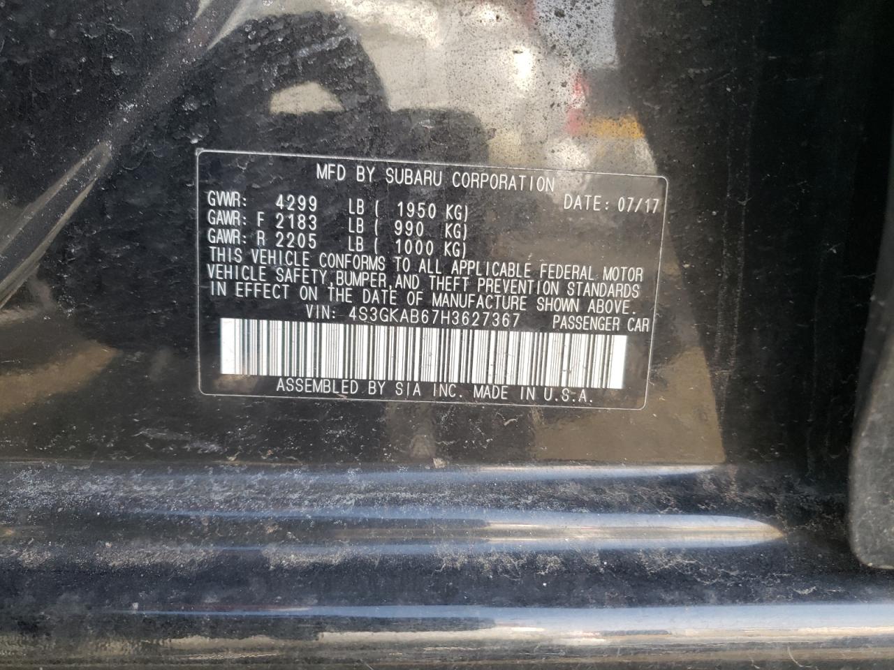 Photo 10 from auction – 2017 SUBARU IMPREZA PR with VIN 4S3GKAB67H3627367