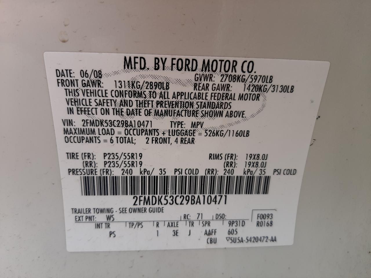 Photo 10 from auction – 2009 FORD FLEX LIMIT with VIN 2FMDK53C29BA10471