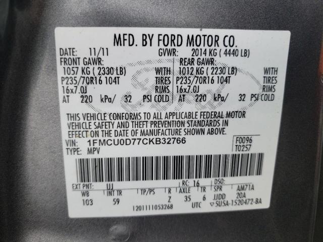 Photo 10 from auction – 2012 FORD ESCAPE XLT with VIN 1FMCU0D77CKB32766