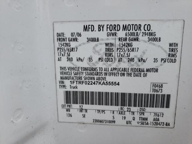 Photo 10 from auction – 2007 FORD F150 with VIN 1FTRF02247KA55554