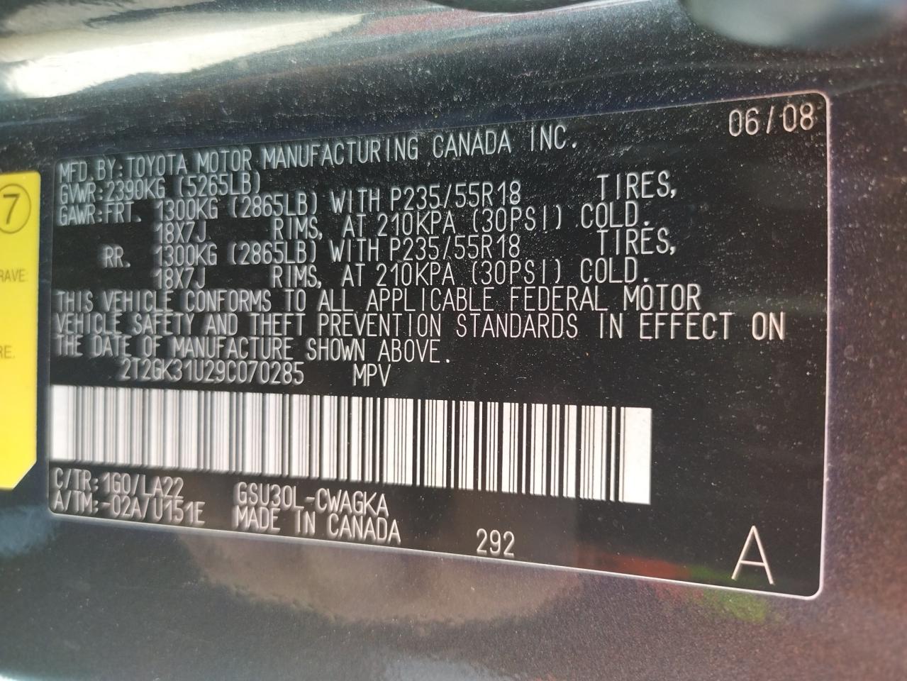 Photo 10 from auction – 2009 LEXUS RX 350 with VIN 2T2GK31U29C070285