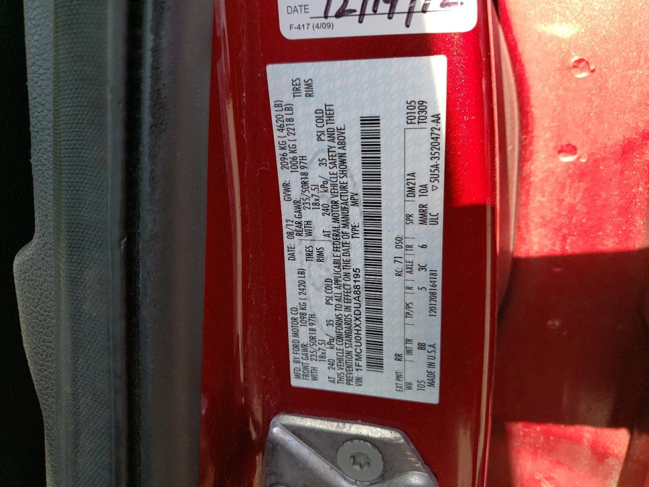 Photo 10 from auction – 2013 FORD ESCAPE SEL with VIN 1FMCU0HXXDUA88195