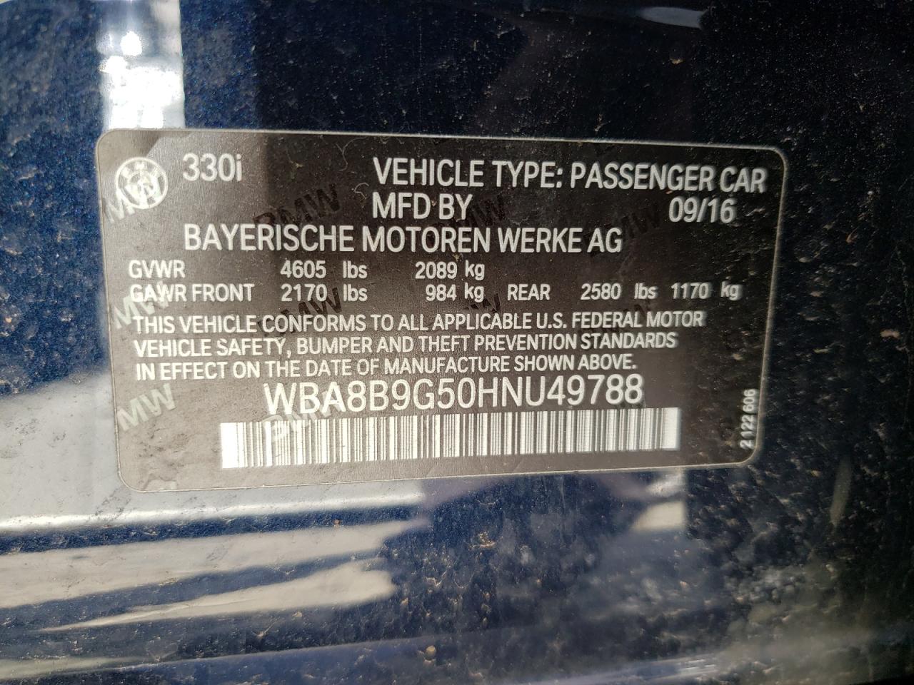 Photo 10 from auction – 2017 BMW 330 I with VIN WBA8B9G50HNU49788