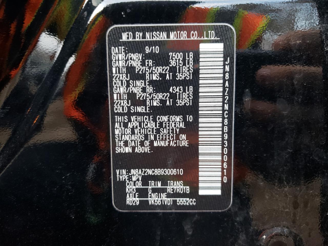 Photo 10 from auction – 2011 INFINITI QX56 with VIN JN8AZ2NC8B9300610