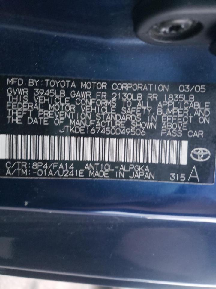 Photo 10 from auction – 2005 TOYOTA SCION TC with VIN JTKDE167450049506