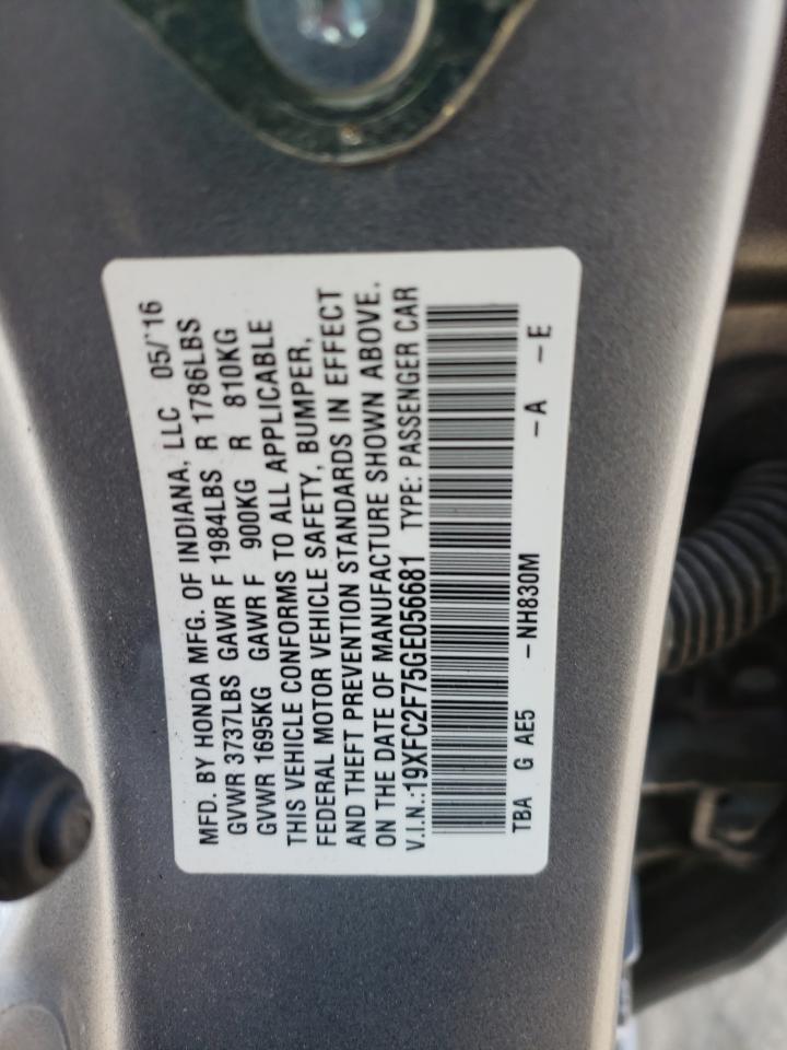 Photo 10 from auction – 2016 HONDA CIVIC with VIN 19XFC2F75GE056681