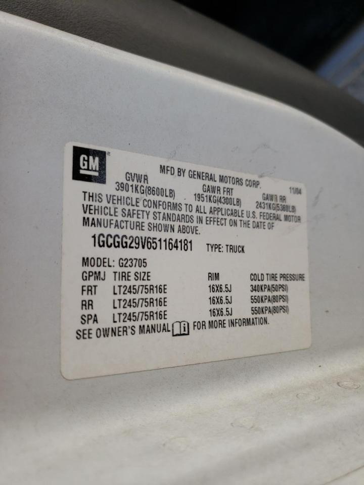 Photo 10 from auction – 2005 CHEVROLET EXPRESS G2 with VIN 1GCGG29V651164181