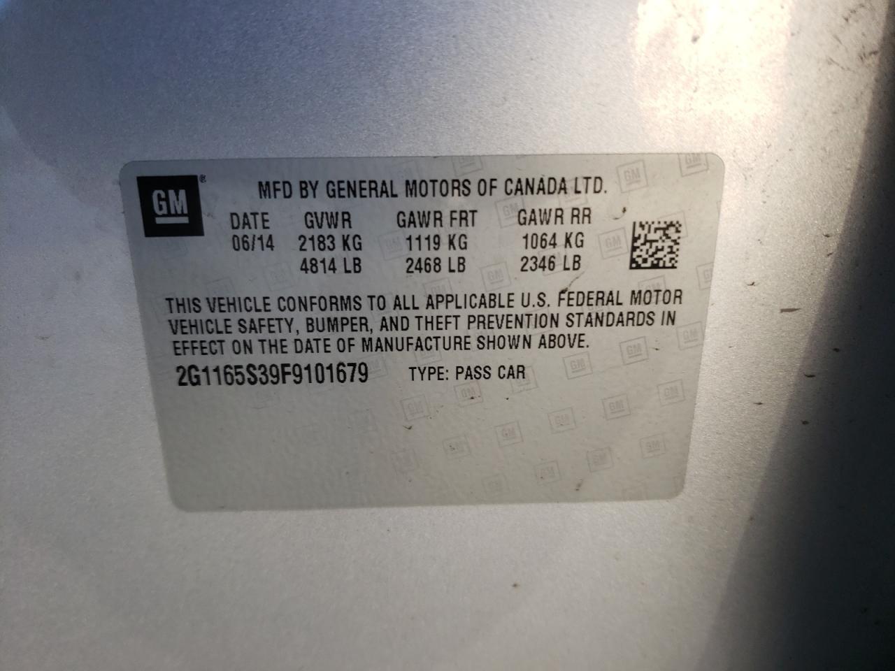 Photo 10 from auction – 2015 CHEVROLET IMPALA LTZ with VIN 2G1165S39F9101679
