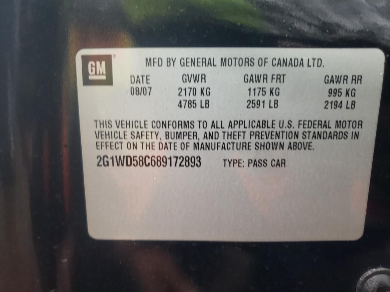 Photo 10 from auction – 2008 CHEVROLET IMPALA SUP with VIN 2G1WD58C689172893