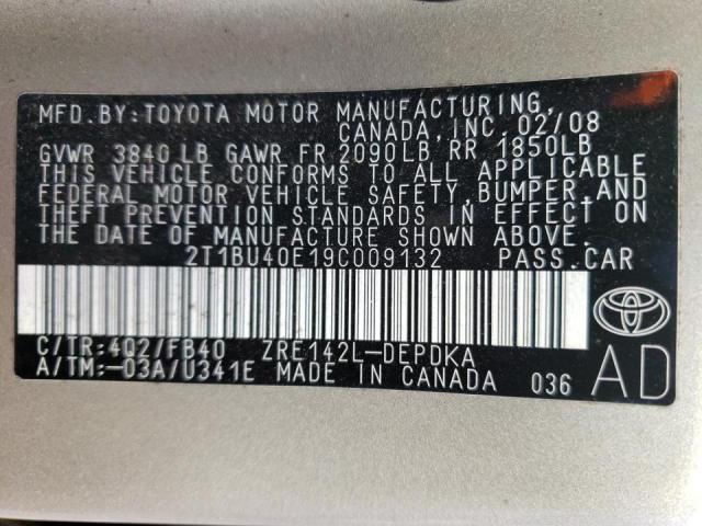 Photo 10 from auction – 2009 TOYOTA COROLLA BA with VIN 2T1BU40E19C009132