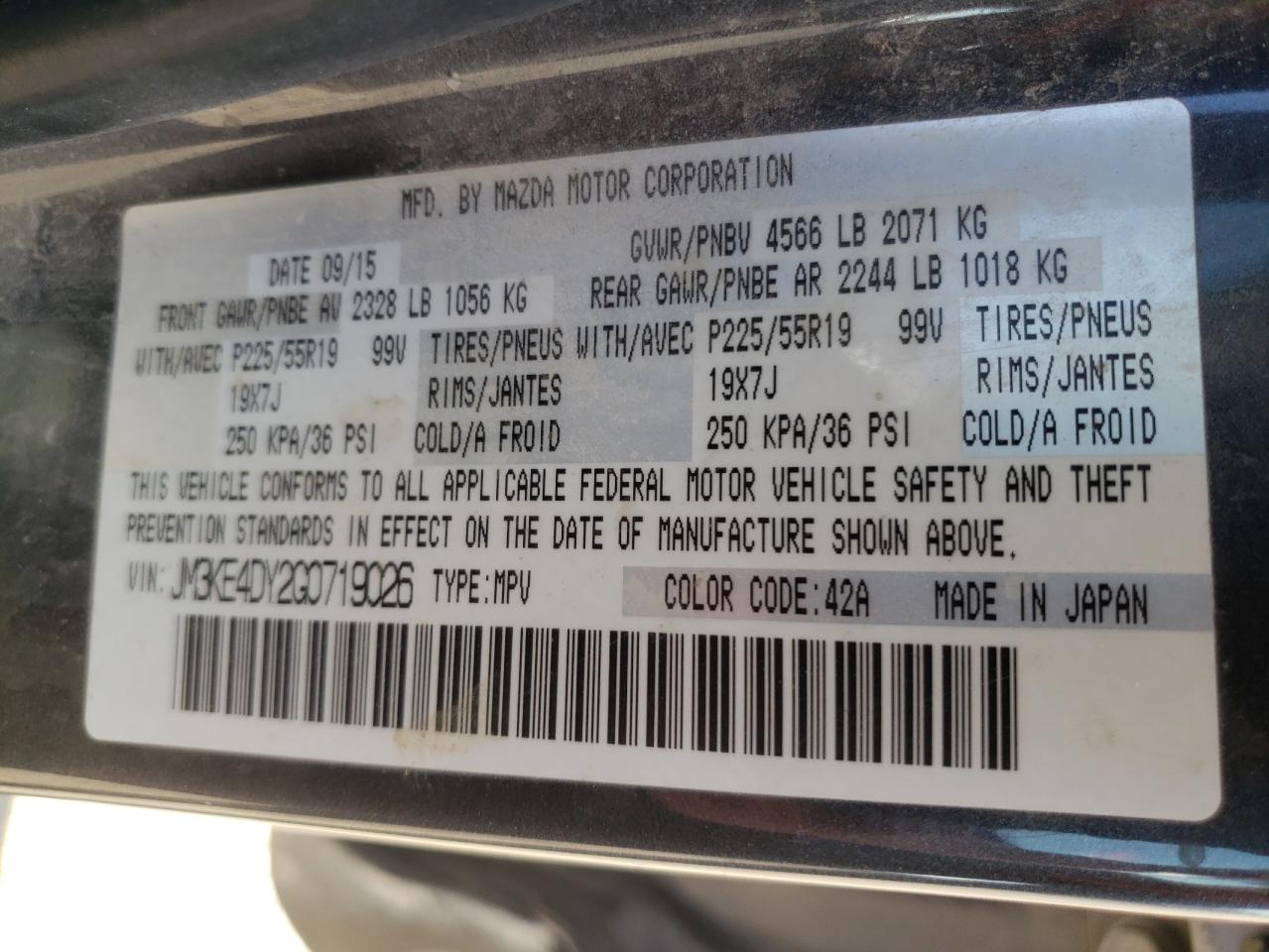 Photo 10 from auction – 2016 MAZDA CX-5 GT with VIN JM3KE4DY2G0719026
