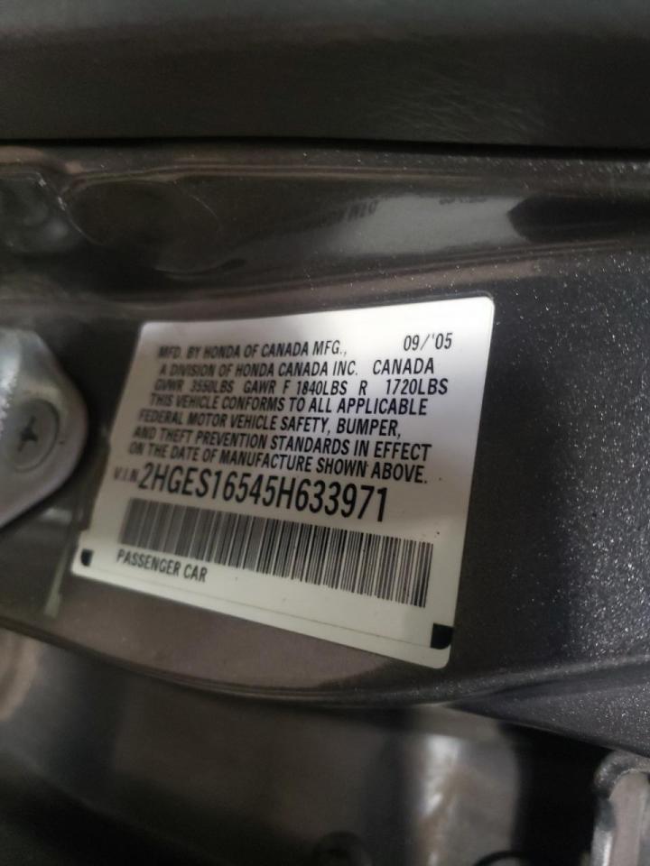 Photo 10 from auction – 2005 HONDA CIVIC LX with VIN 2HGES16545H633971