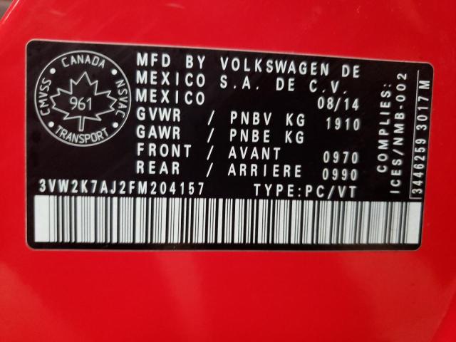 Photo 10 from auction – 2015 VOLKSWAGEN JETTA BASE with VIN 3VW2K7AJ2FM204157
