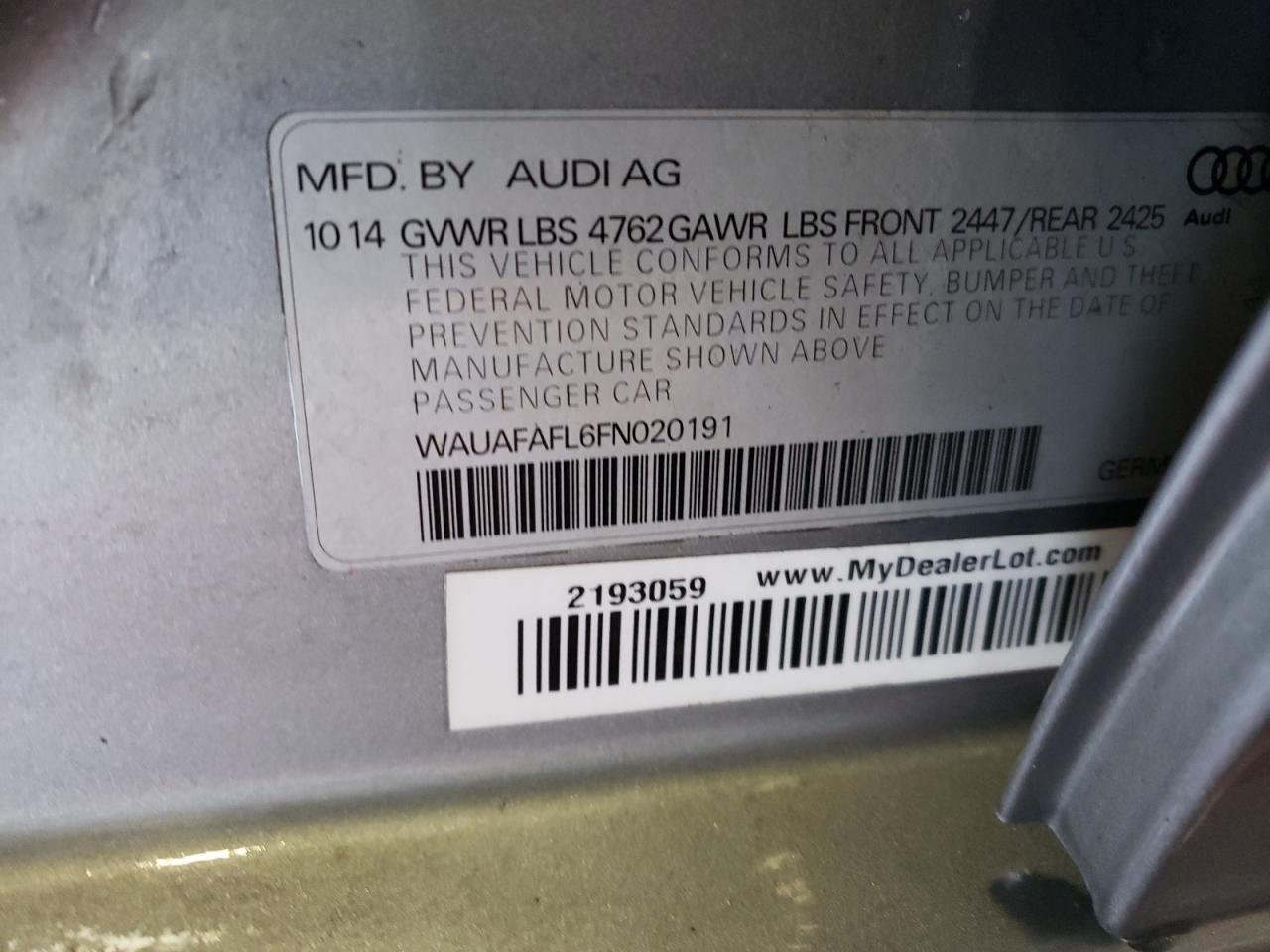 Photo 10 from auction – 2015 AUDI A4 PREMIUM with VIN WAUAFAFL6FN020191