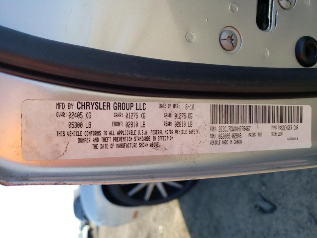 Photo 10 from auction – 2010 DODGE CHALLENGER with VIN 2B3CJ7DWXAH278467