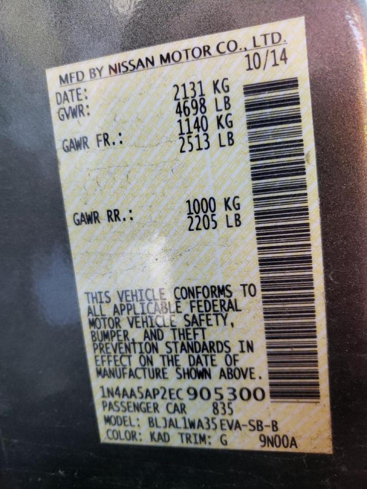 Photo 10 from auction – 2014 NISSAN MAXIMA S with VIN 1N4AA5AP2EC905300