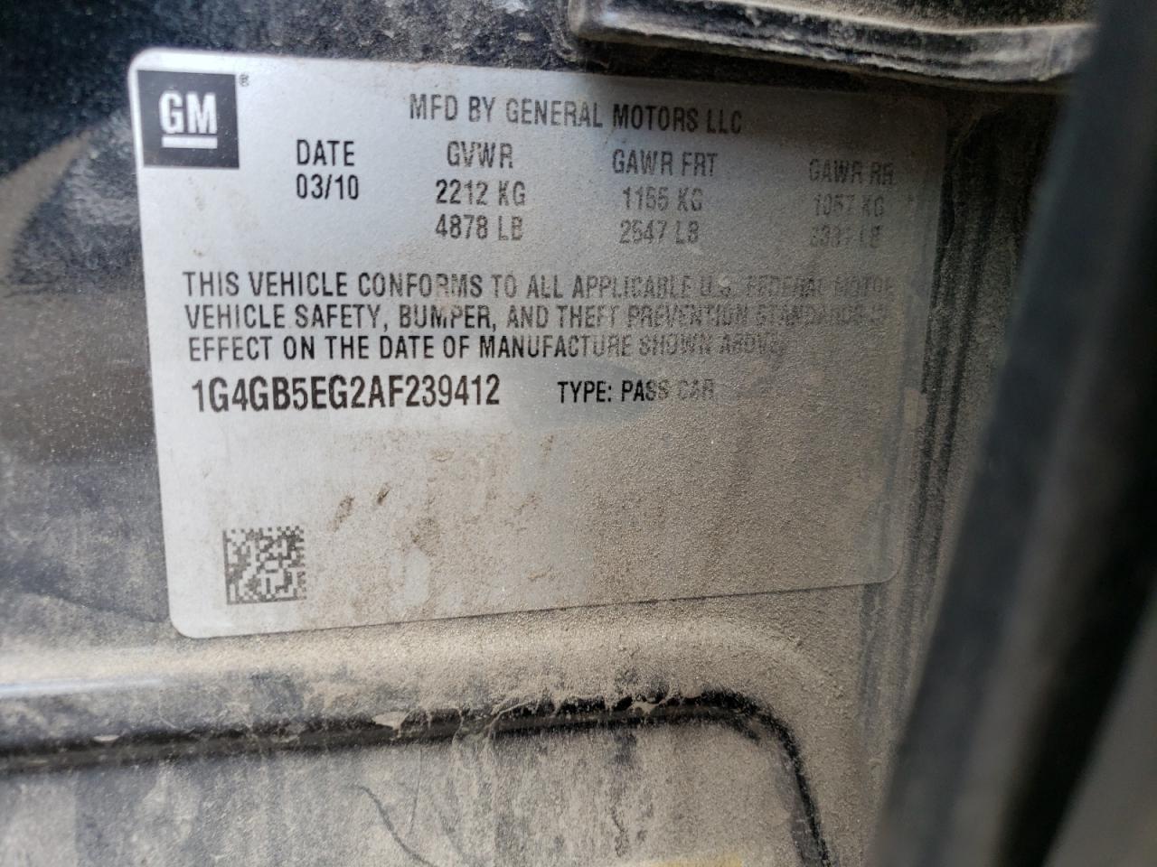 Photo 10 from auction – 2010 BUICK LACROSSE C with VIN 1G4GB5EG2AF239412