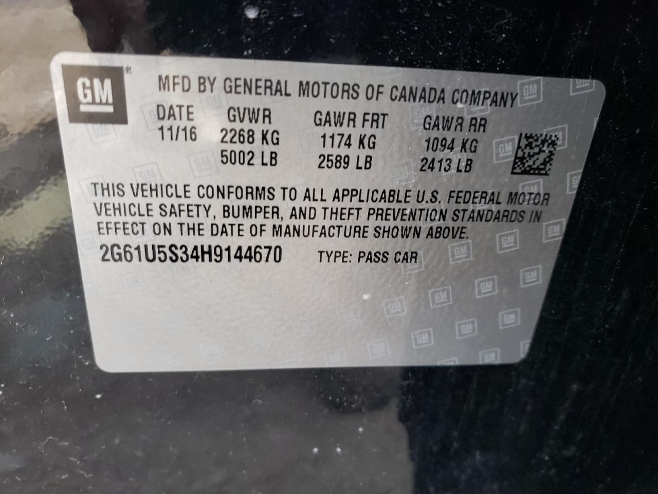 Photo 10 from auction – 2017 CADILLAC XTS with VIN 2G61U5S34H9144670