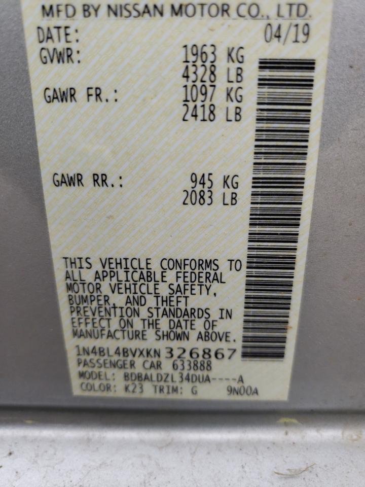 Photo 10 from auction – 2019 NISSAN ALTIMA S with VIN 1N4BL4BVXKN326867