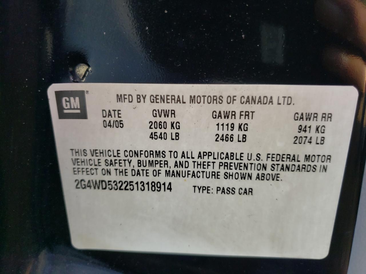 Photo 10 from auction – 2005 BUICK LACROSSE C with VIN 2G4WD532251318914