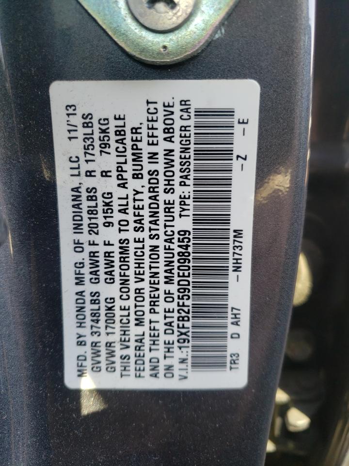 Photo 10 from auction – 2013 HONDA CIVIC LX with VIN 19XFB2F59DE098459