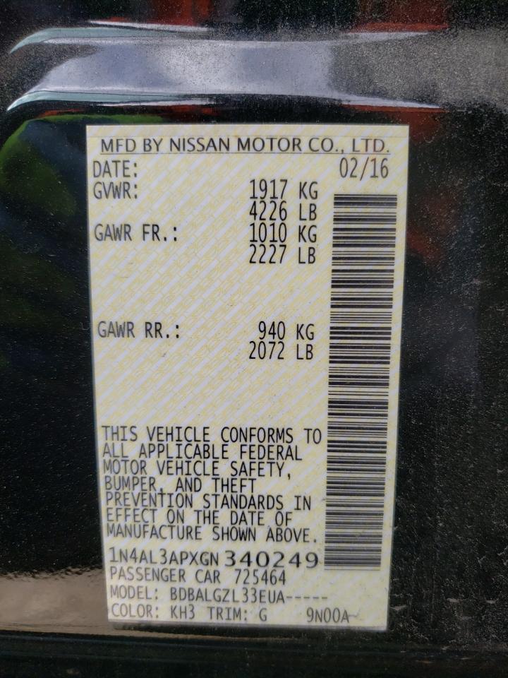 Photo 10 from auction – 2016 NISSAN ALTIMA 2.5 with VIN 1N4AL3APXGN340249