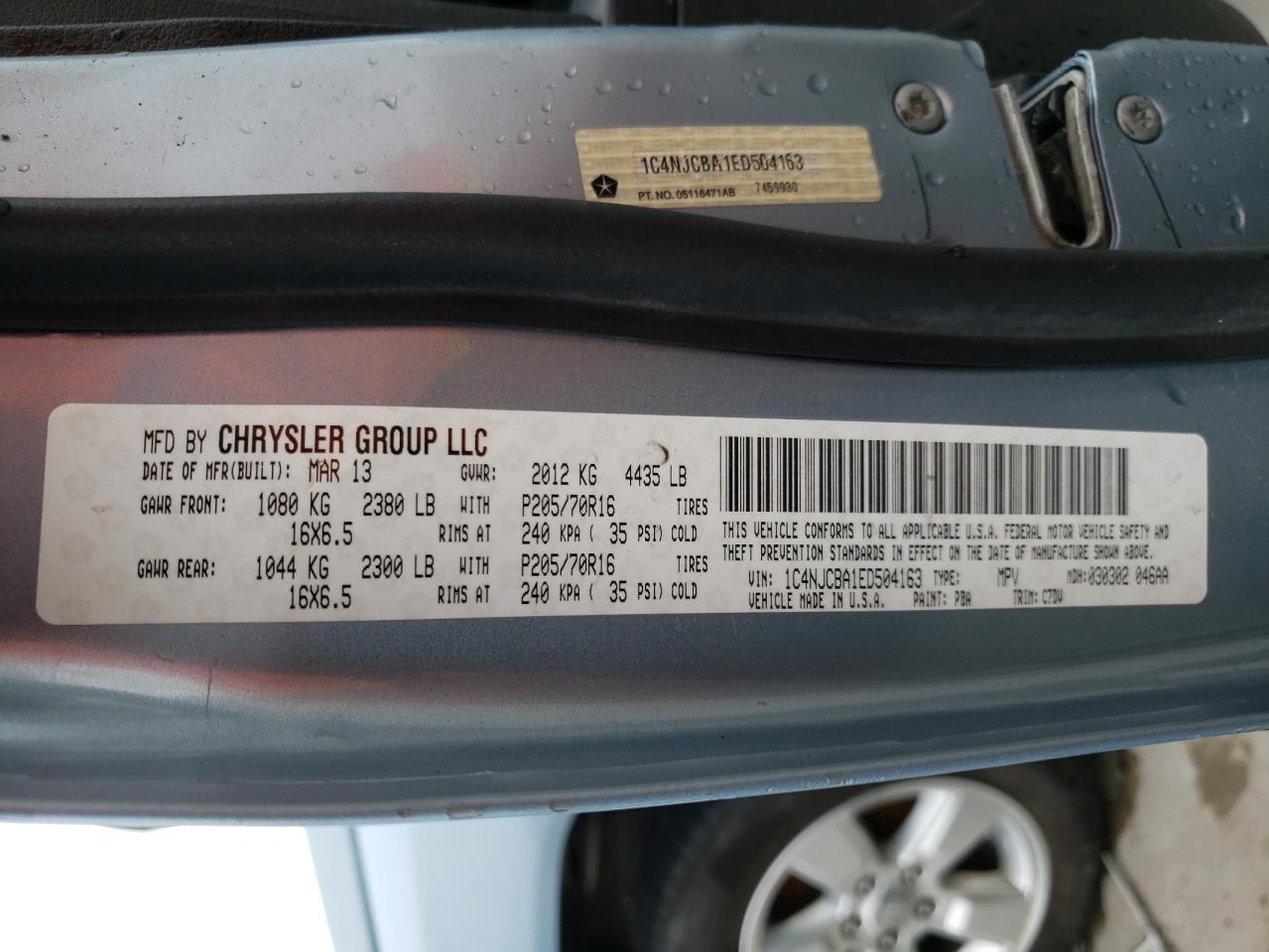 Foto 10 de la subasta – 2014 JEEP COMPASS SP con VIN 1C4NJCBA1ED504163