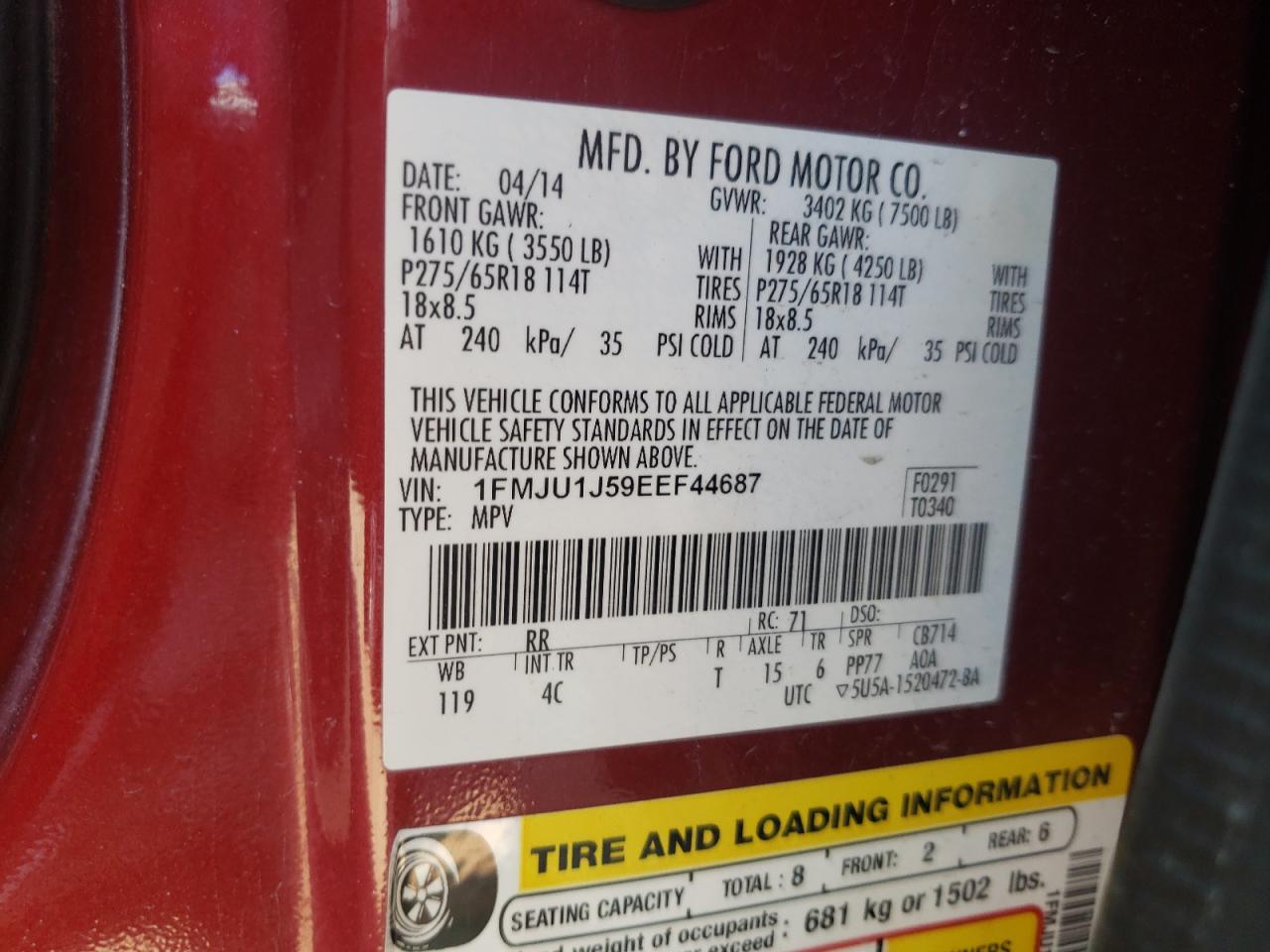 Photo 10 from auction – 2014 FORD EXPEDITION with VIN 1FMJU1J59EEF44687