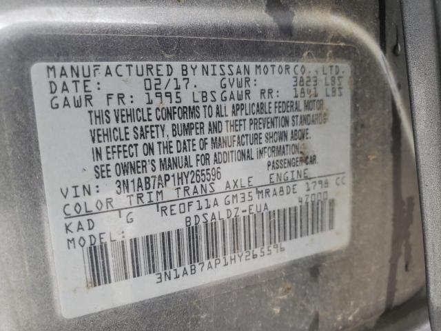 Photo 10 from auction – 2017 NISSAN SENTRA S with VIN 3N1AB7AP1HY265596